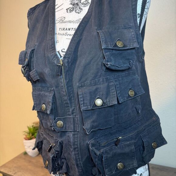 Vintage Lauren Ralph Lauren Field Vest Women’s black Canvas Utility Sz S Pockets - Picture 2 of 12